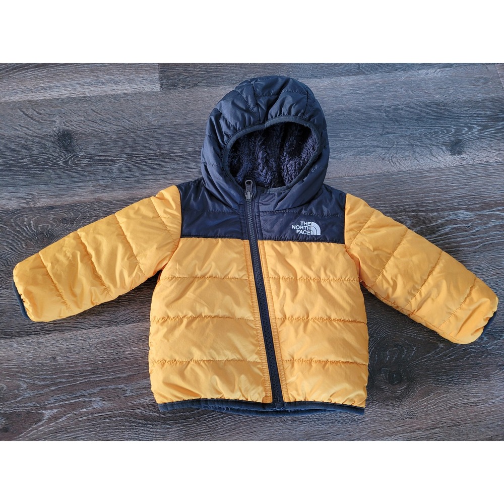 The North Face Kids Yellow and Black Puffer Jacket with Hood